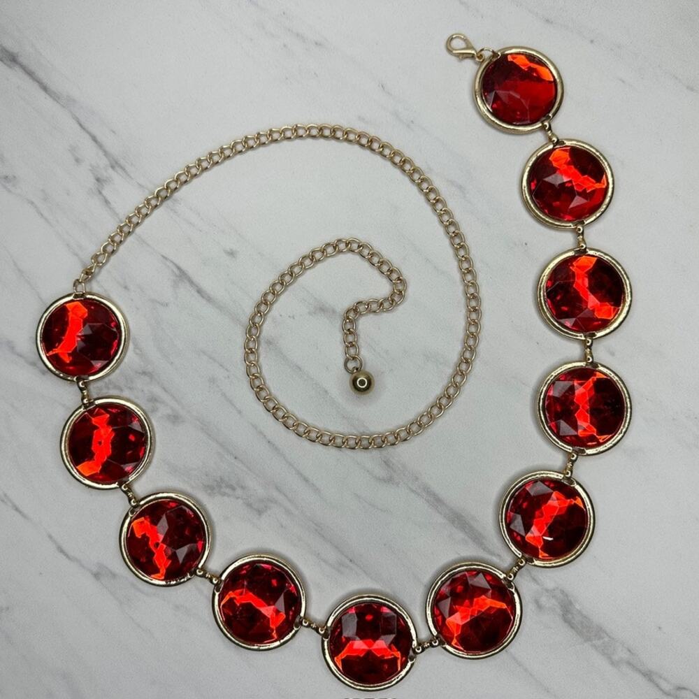 Chunky Red Rhinestone Chain Link Belt One Size (OS) ✨